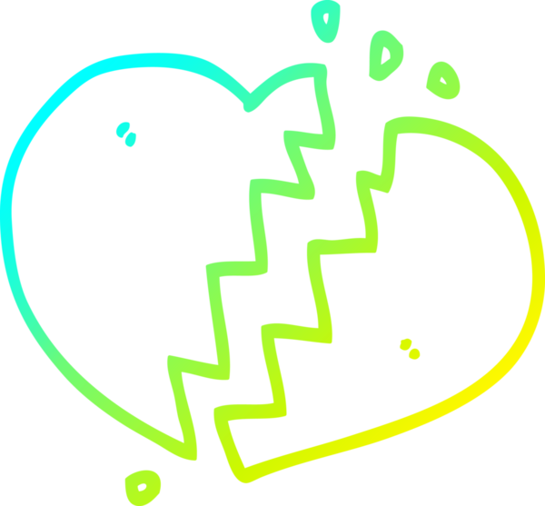 Bir insan tarafından çizilmiş kırık bir kalbin soğuk gradyan çizimi.