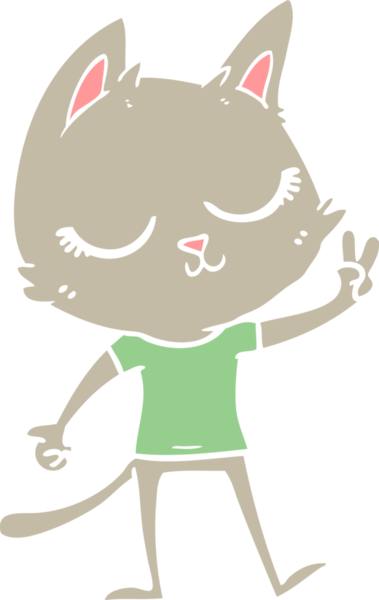 Sakin düz renkli çizgi film kedisi Bir insan tarafından çizilmiş barış işareti