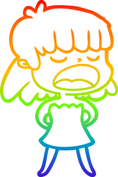 Gökkuşağı gradyan çizgi çizimi Bir insan tarafından yüksek sesle çizilen bir kadın karikatürü