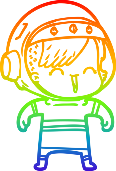 Gökkuşağı gradyan çizimi mutlu bir uzay kızının çizimi bir insan tarafından çizilmiş