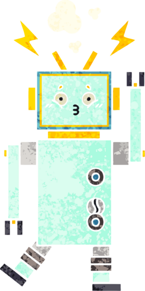 Bir insan tarafından çizilmiş bir robotun retro çizim tarzı karikatürü