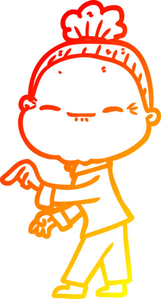 Bir insan tarafından çizilmiş barışçıl, yaşlı bir kadının sıcak çizgi çizimi.