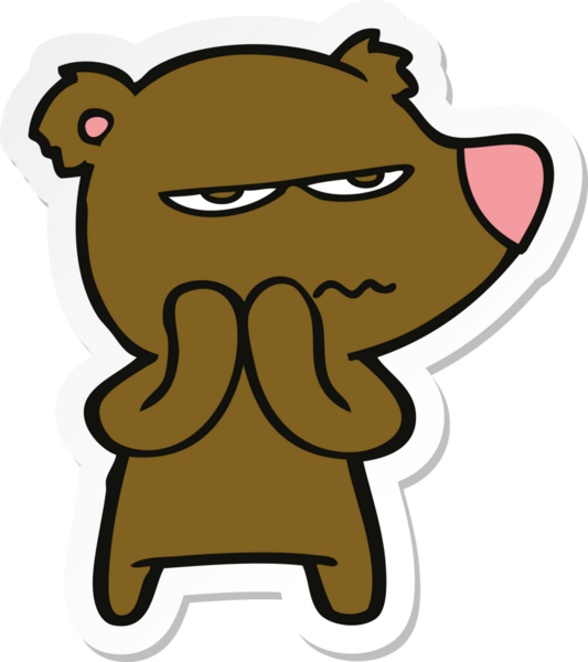 Bir insan tarafından çizilmiş kızgın bir ayı çizgi filminin çıkartması.