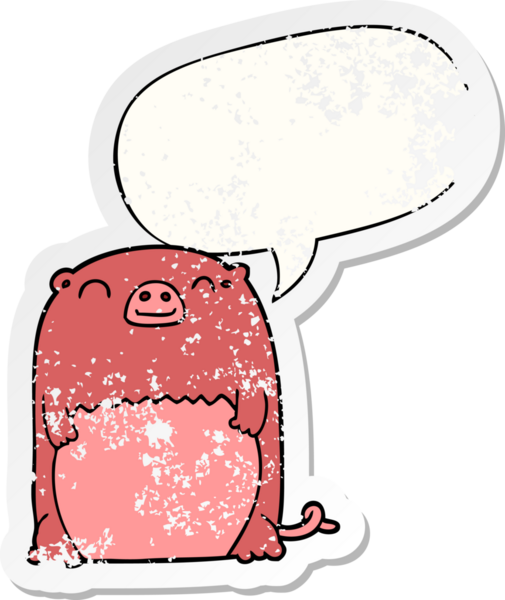 Konuşma baloncuğu olan çizgi film yaratığı bir insan tarafından çizilmiş sıkıntılı eski bir çıkartma