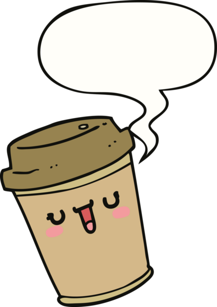 Bir insan tarafından çizilmiş konuşma balonlu kahveyi dışarı çıkar.