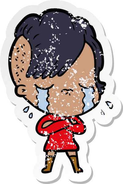 Bir insan tarafından çizilmiş ağlayan bir karikatür çıkartması.