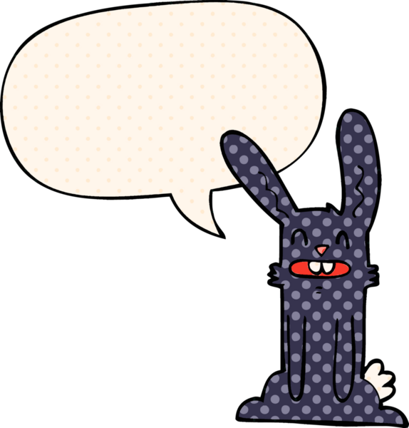 Çizgi roman tarzında konuşma balonu olan çizgi film tavşanı bir insan tarafından çizilmiş.