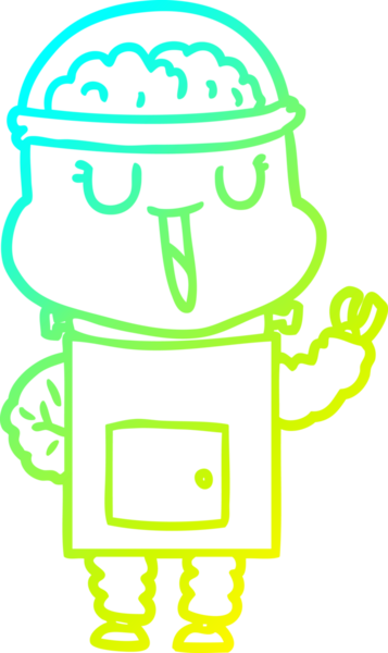 Bir insan tarafından çizilmiş mutlu çizgi film robotu çizimi.