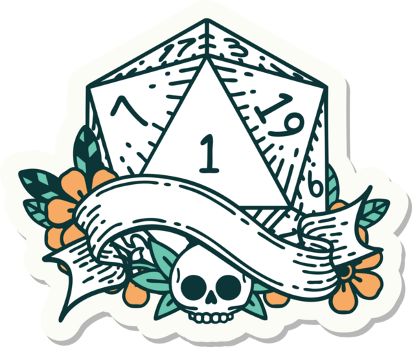 Bir insan tarafından çizilmiş doğal bir d20 zar etiketi.