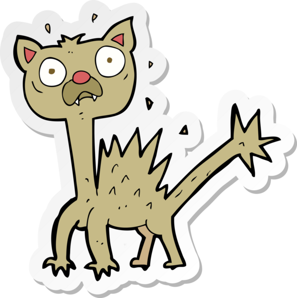 Bir insan tarafından çizilmiş korkak bir kedinin çıkartması.