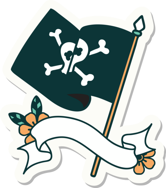 Bir insan tarafından çizilmiş korsan bayrağına sahip dövme stili çıkartması