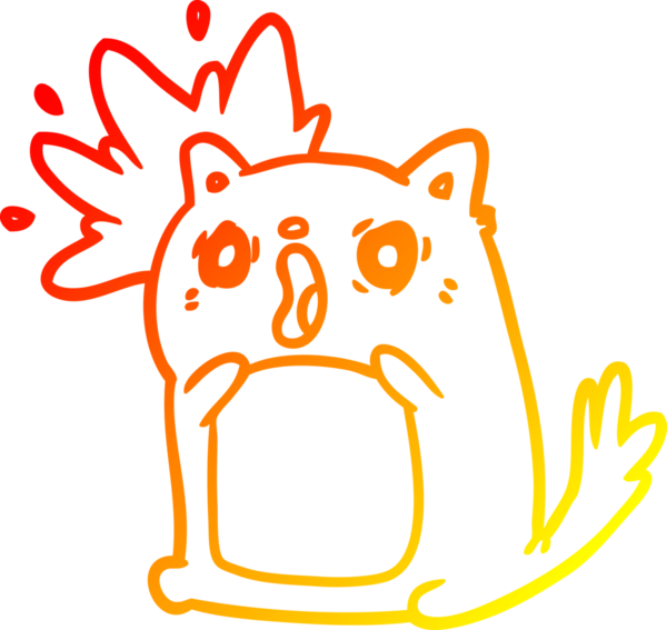 Şaşırmış bir kedinin insan tarafından çizilmiş sıcak çizgi çizimi.