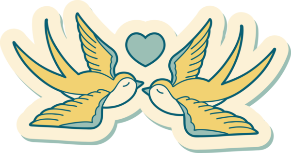 Geleneksel kırlangıç stili dövme çıkartması ve bir insan tarafından çizilmiş kalp.