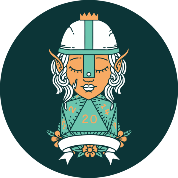 Bir insan tarafından çizilmiş doğal 20 zarlı elf dövüşçüsü ikonu