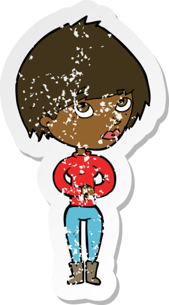 Bir insan tarafından çizilmiş bir karikatür kadının gerilimli çıkartması.