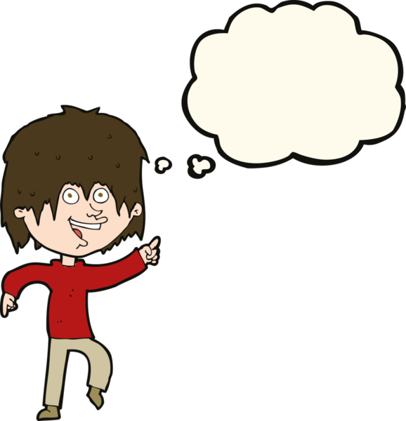 Bir insan tarafından çizilmiş düşünce balonu olan mutlu çocuk çizgi filmi.