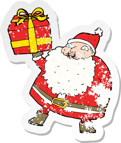 Bir insanın çizdiği Noel Baba çizgi filminin gerilimli retro çıkartması.