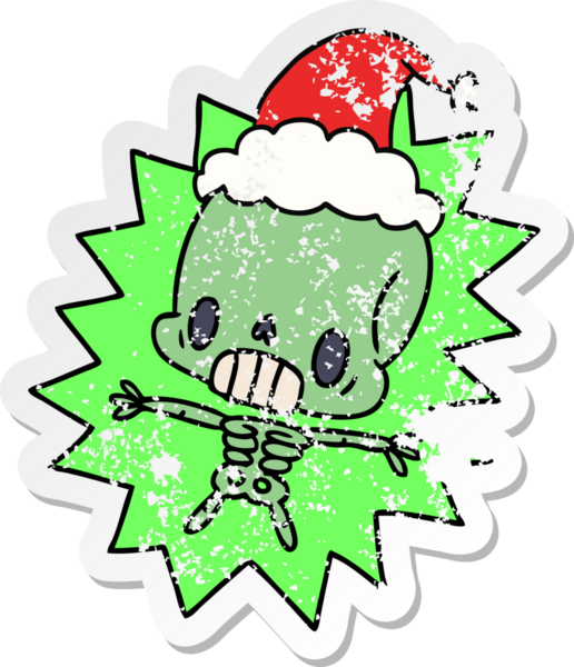 Bir insan tarafından çizilmiş kawaii iskeletinin hüzünlü çıkartması.