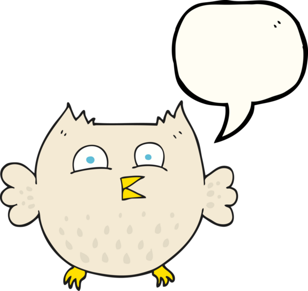 Bir insan tarafından çizilmiş serbest konuşma balonu çizgi filmi mutlu baykuş.