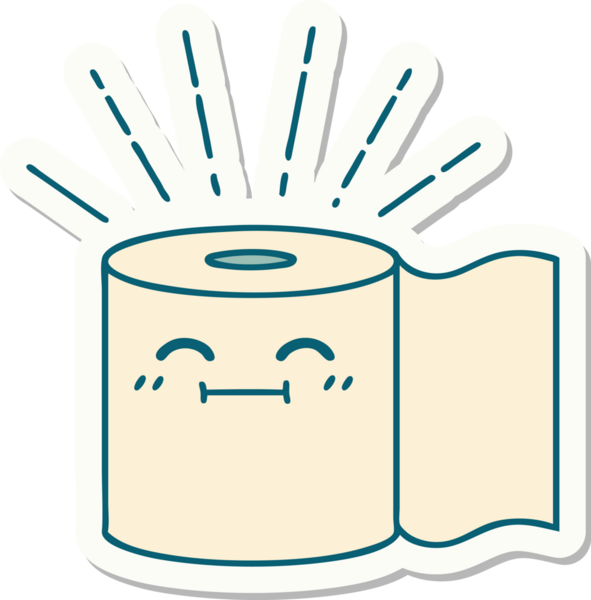 Bir insan tarafından çizilmiş dövme stili tuvalet kağıdı karakterinin çıkartması.