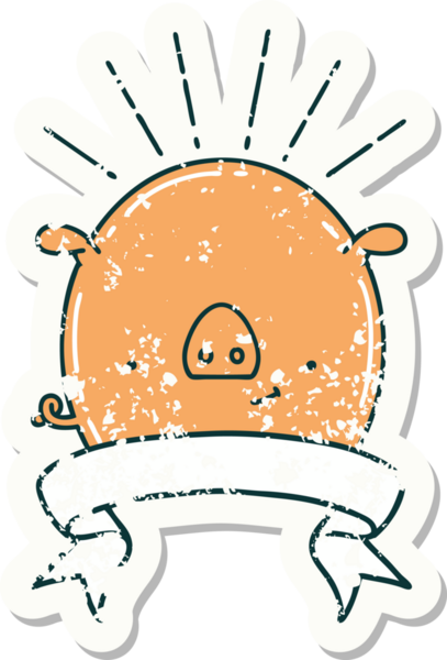 Bir insan tarafından çizilmiş eski bir dövme stili domuz stili çıkartması.