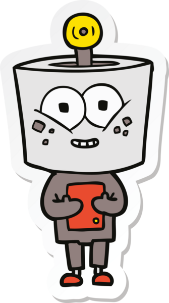 Bir insan tarafından çizilmiş mutlu çizgi film robotunun çıkartması.