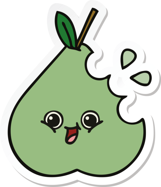 Bir insan tarafından çizilmiş şirin yeşil bir armut çıkartması.