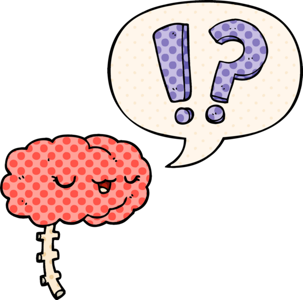 Bir insan tarafından çizilmiş çizgi roman tarzında konuşan meraklı bir beyin.