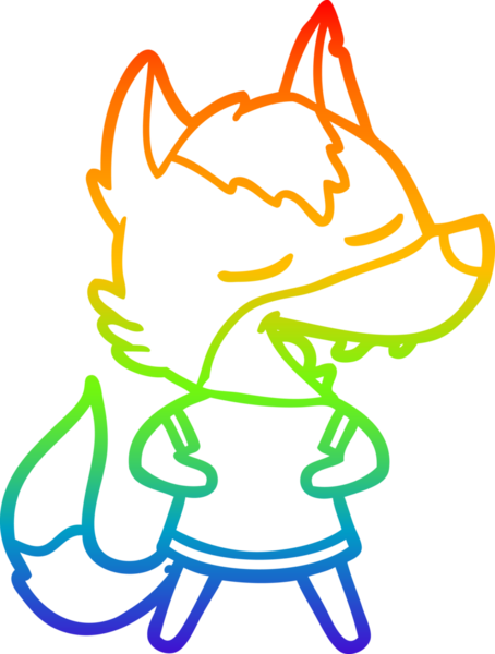 Gökkuşağı gradyan çizgi çizimi bir insan tarafından çizilmiş gülen bir kurt çizgi.