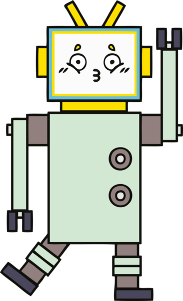 Bir insan tarafından çizilmiş sevimli bir robot karikatürü.