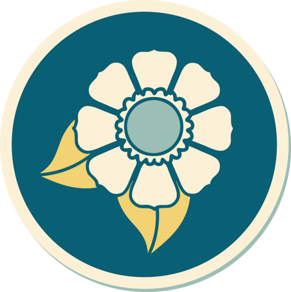 Bir insan tarafından çizilmiş geleneksel bir çiçek stiliyle dövme çıkartması.