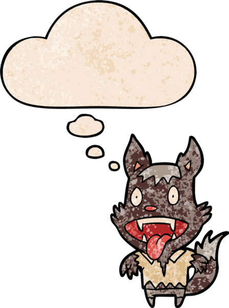 Bir insan tarafından çizilmiş grunge desenli düşünce baloncuğu olan bir kurtadam.