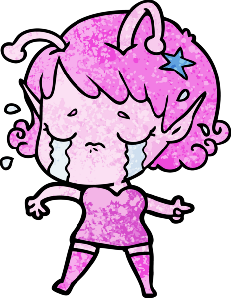 Bir insan tarafından çizilmiş ağlayan uzaylı kız çizgi filmi.