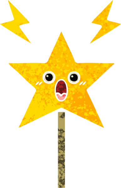 Bir insan tarafından çizilmiş sihirli bir değneğin retro çizim tarzı karikatürü.