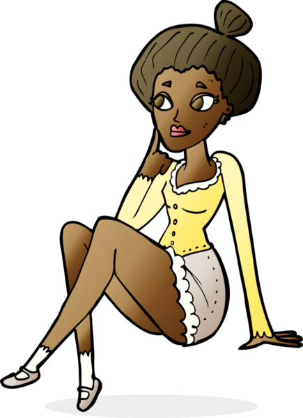 Bir insan tarafından çizilmiş karikatür çekici kadın oturuyor.