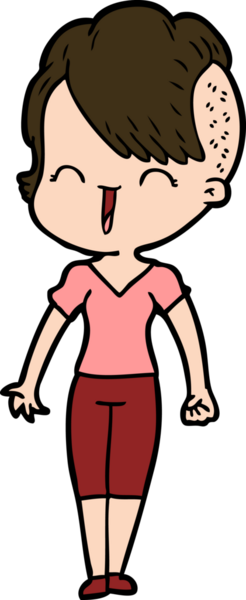 Mutlu çizgi film hipster kızı bir insan tarafından çizildi.