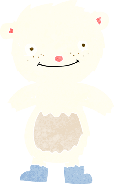 Bir insan tarafından çizilmiş çizme giyen oyuncak kutup ayısı.