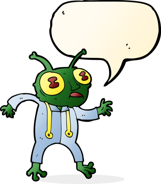 Bir insan tarafından çizilmiş konuşma balonu olan uzaylı uzay adamı çizgi filmi.