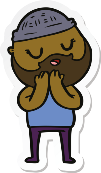 Bir insan tarafından çizilmiş sakallı bir karikatür adamın çıkartması.