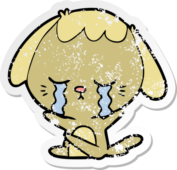 Bir insan tarafından çizilmiş, ağlayan bir köpeğin dertli çıkartması.