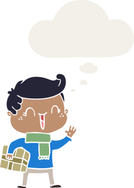 Bir insan tarafından çizilmiş düşünce baloncuğu olan komik çocuk.