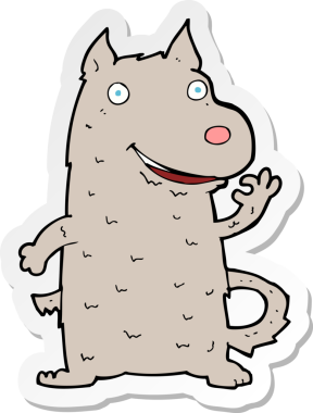 Bir insan tarafından çizilmiş mutlu bir köpeğin çıkartması.