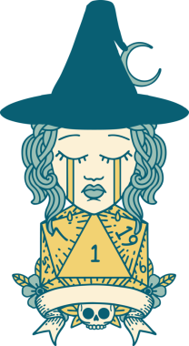 Retro Dövme Tarzı Ağlayan İnsan Cadısı Bir insan tarafından çizilmiş doğal bir rulo