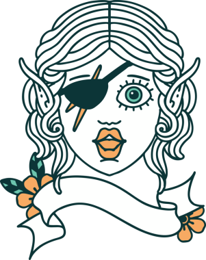 Retro Dövme Tarzı Elf düzenbaz karakter yüzü Bir insan tarafından çizildi