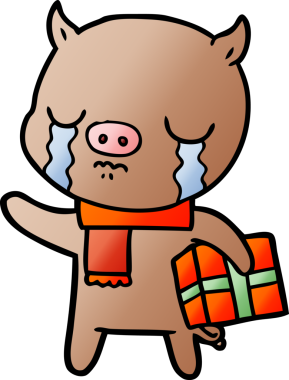 Bir insan tarafından çizilmiş Noel hediyesi için ağlayan bir domuz.