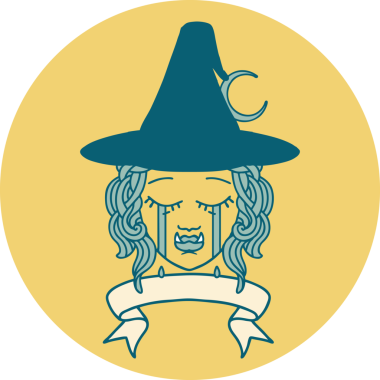 Retro Dövme Tarzı Bir insan tarafından çizilmiş yarı ork cadı yüzü ağlıyor