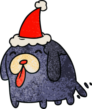 Bir insan tarafından çizilmiş kawaii köpeği desenli bir Noel karikatürü.
