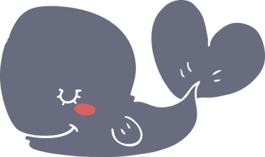 Bir insan tarafından çizilmiş düz renkli çizgi film balinası