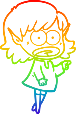 Karikatür çizen gökkuşağı gradyanı bir insan tarafından çizilmiş elf kızı şok etti.