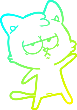 Sıkılmış çizgi film kedisinin insan tarafından çizilmiş soğuk gradyan çizgisi